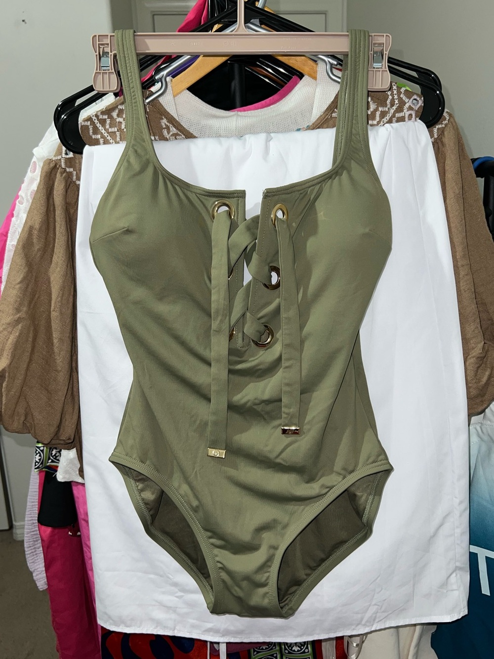 MICHAEL Michael Kors Olive Green Lace-Up One-Piece Swimsuit
